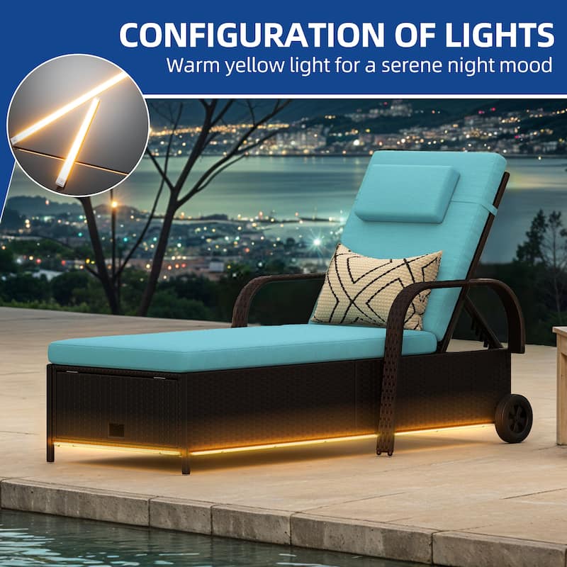 Wicker Chaise Lounge With Storage Space And LED Lights