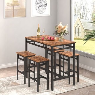 Rustic Style 5-Piece Dining Set with Rectangular Table and 4 High ...