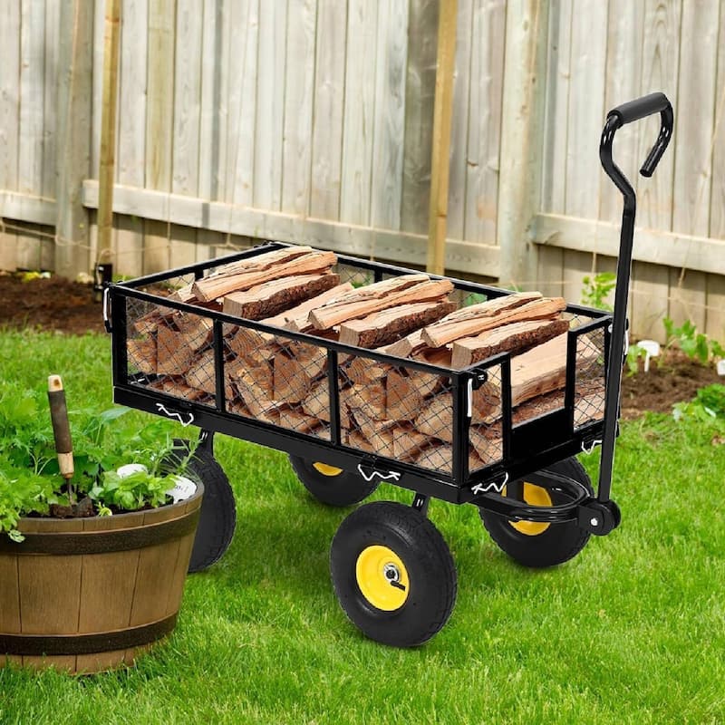 880 Lbs Capacity Garden Wagon Carts on Wheels for Lawn Garden Yard - Black