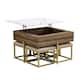 Modern Square Lift-Top Coffee Table Set with Storage & 4 Ottomans White & Walnut