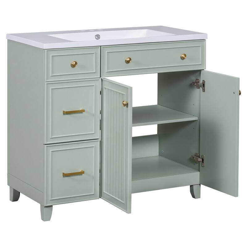 36-inch Bathroom Vanity with Rectangular Resin Sink, Modern Undermount Bathroom Sink Cabinet with 2 Drawers & Adjustable Shelf
