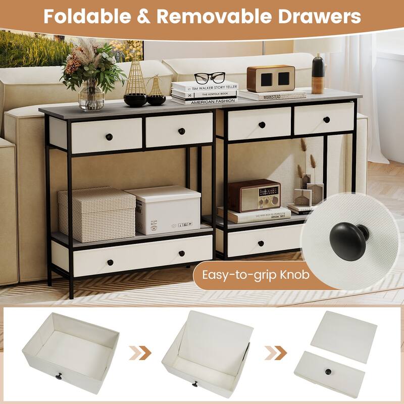 Gymax Console Table w/ 3 Fabric Drawers 32'' Narrow Entryway Table
