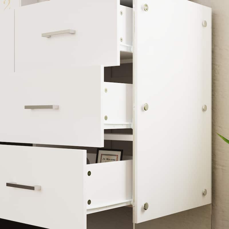 Dresser Chest of 9 Drawers Triple Dresser with Glass Legs White