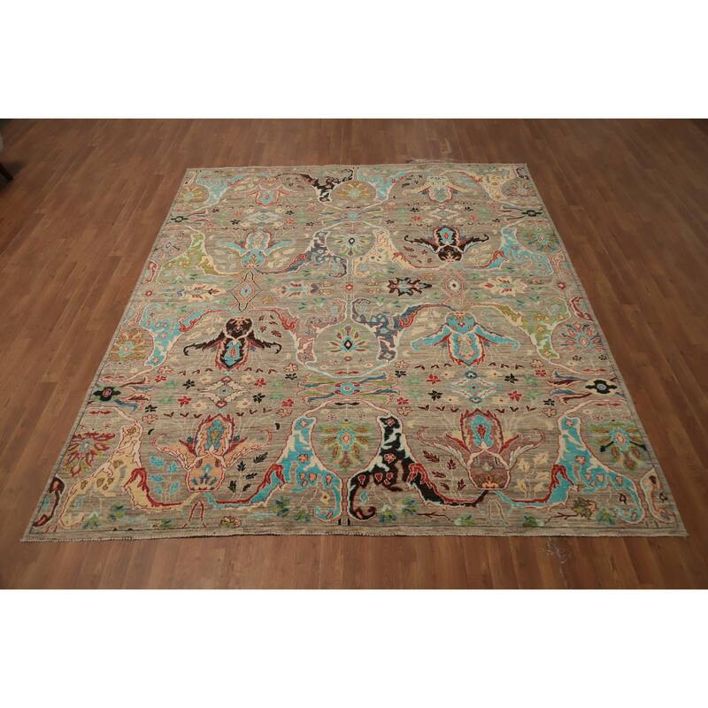 Hand Knotted Oriental 100% Wool Carpet Traditional All-Over Brown Ziegler Area Rug - 9' 3'' X 8' 0''