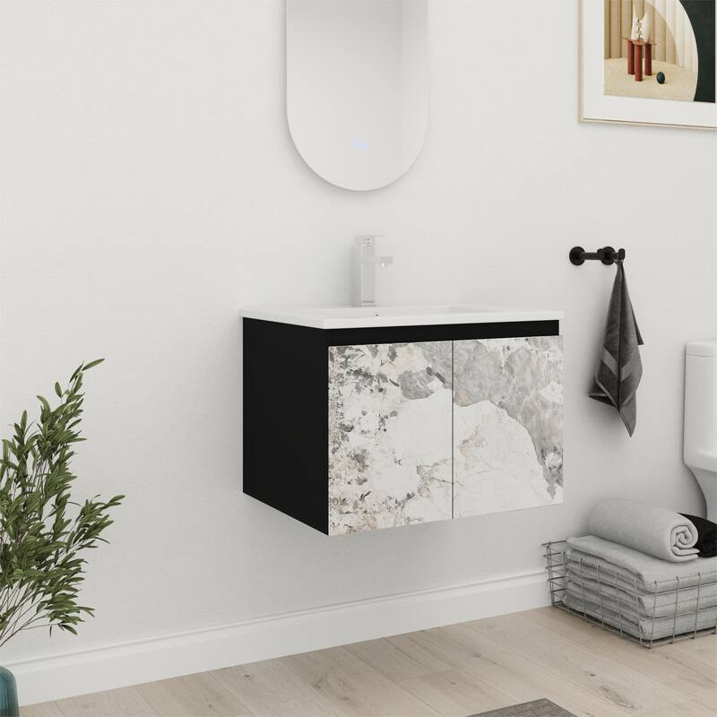 Bathroom Vanity With Sink In 24/30 Inch, Floating Bathroom Vanity with Soft Close Door