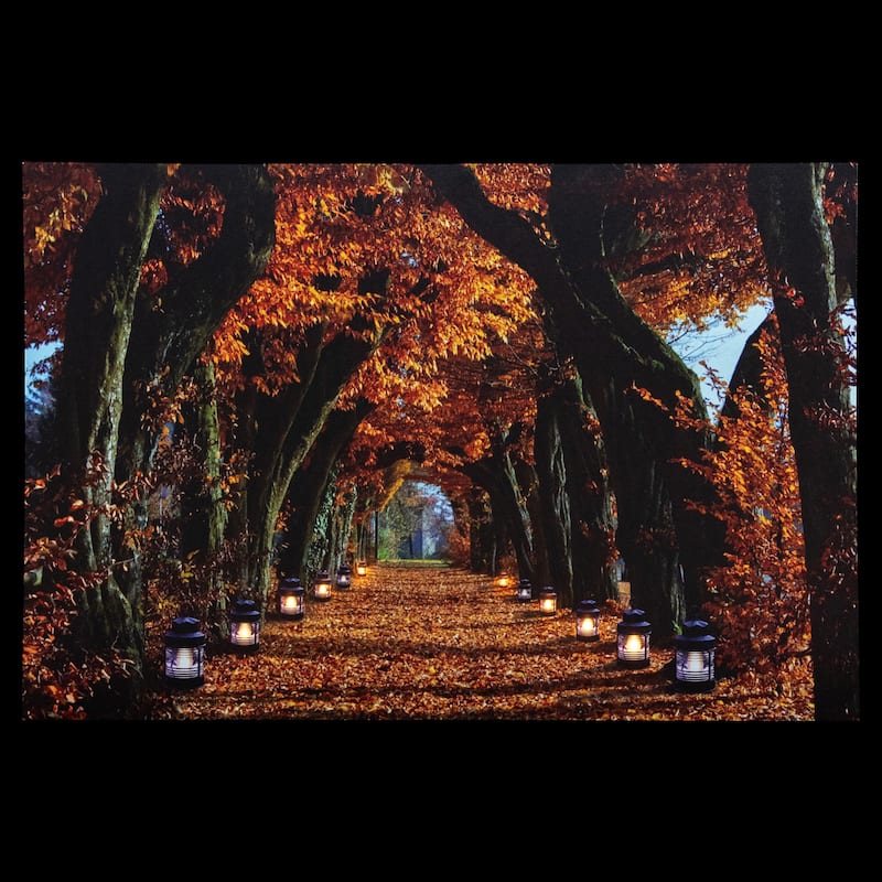 LED Lighted Fall Tree Archway Lanterns Canvas Wall Art 23.5" x 15.5"