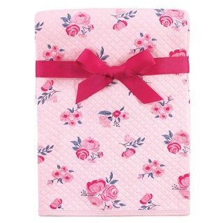 Hudson Baby Infant Girl Quilted Multi-Purpose Swaddle, Receiving, Stroller Blanket, Pink Navy Floral 1-Pack, One Size