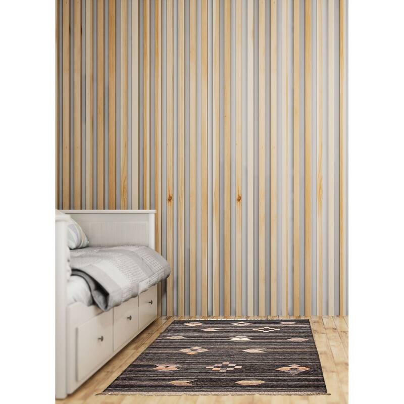 ECARPETGALLERY Flat-Weave Ankara FW Charcoal Wool Kilim - 5'1 x 7'7