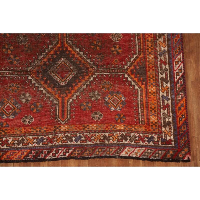Pre-1900 Antique Qashqai Persian Rug Vegetable Dye Wool Carpet - 5'1"x 7'7"