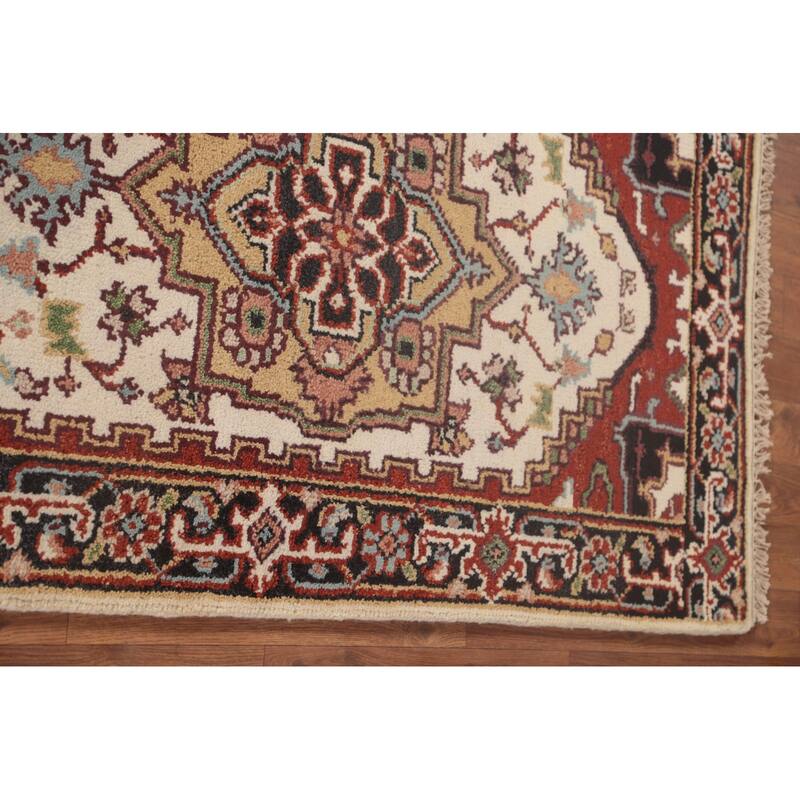 Geometric Heriz-Serapi Runner Rug Hand-Knotted Bedroom Wool Carpet - 2'6"x 8'0"