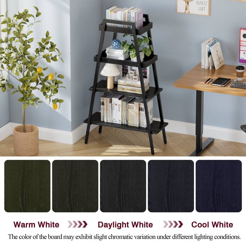 VECELO Modern 4-Tier Corner Ladder Bookshelf Metal & Waterproof MDF Shelves for Living Room Kitchen & Bathroom Corner Bookcase