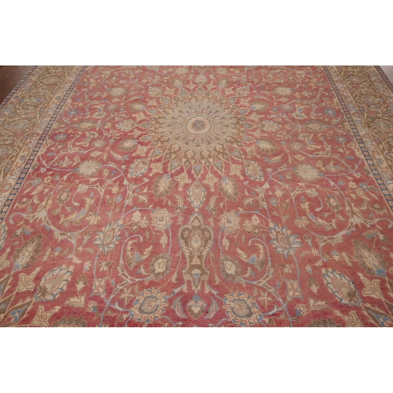 Mashad Persian Vintage Area Rug Handmade Floral Pink Wool Carpet - 9'2"x 13'5"