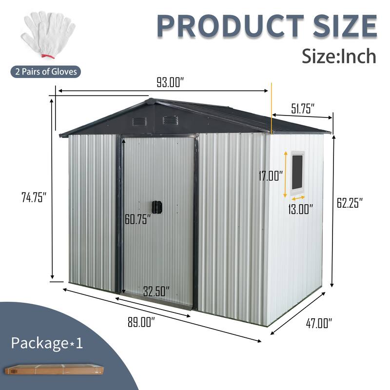 8 ft x 4 ft Outdoor Metal Storage Shed with Window and Metal Foundation for Backyard, Patio, Lawn