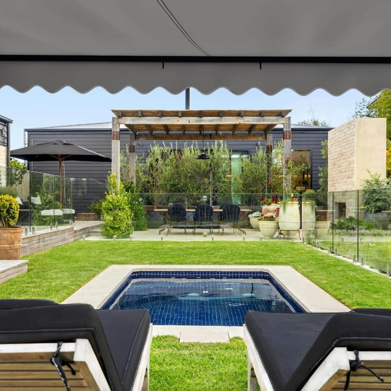 ALEKO Caribbean Manual Retractable Patio Awning - Black Frame - Silver Gray - 13 x 10 Feet