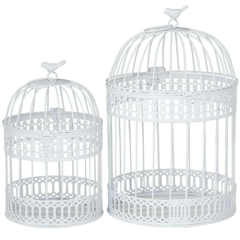 Metal Birdcage with Latch Lock Closure and Hanging Hook - Set of 2 Blue or White - Roche River Decor