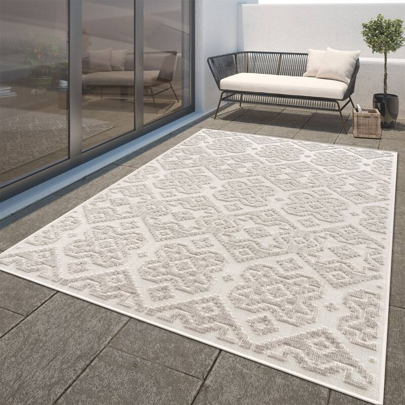 In- & Outdoor Rug Marrakesh Trellis Pattern with High/Low Effect - cream - 3'11" x 5'7"
