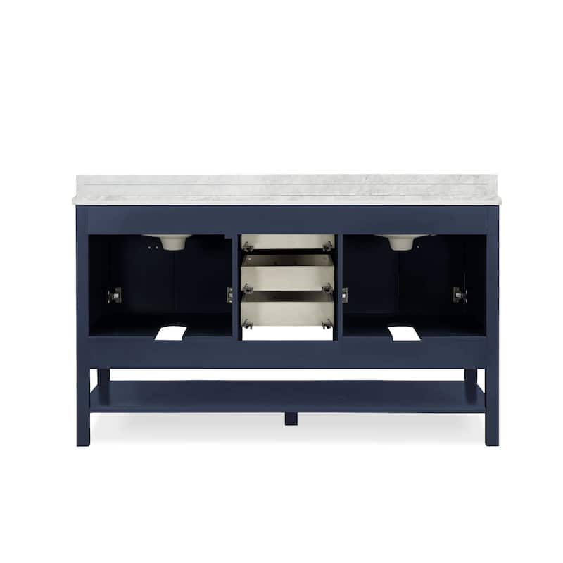 Furniture of America Anya 61" Double Bathroom Vanity with White Carrera Marble Top and Undermount Sink