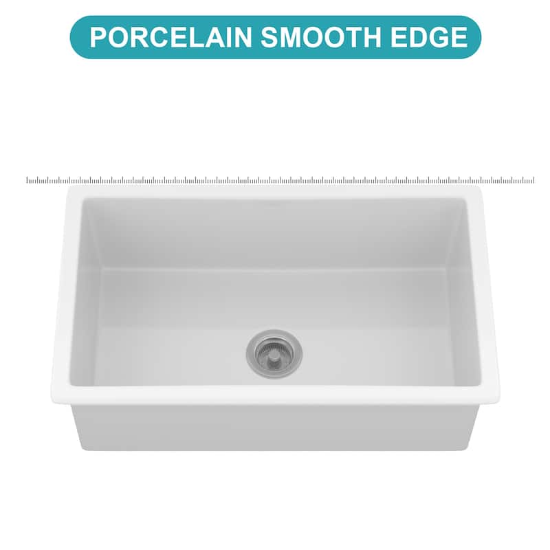 Undermount Single Bowl Fireclay Kitchen Sink - Dual Mount White Porcelain Fireclay Rectangular Deep Single Bowl Sink Basin