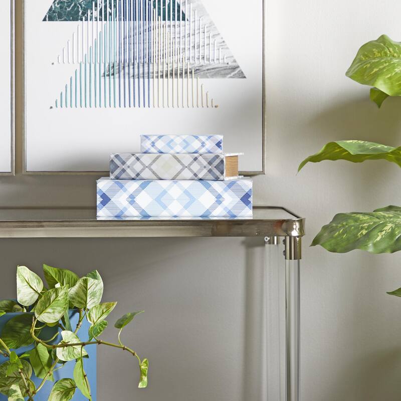 Faux Storage Book Decorative Box - Set of 3 Dark Brown, Gray, Cream, Beige, Multi Colored, Blue, White - Roche River Decor