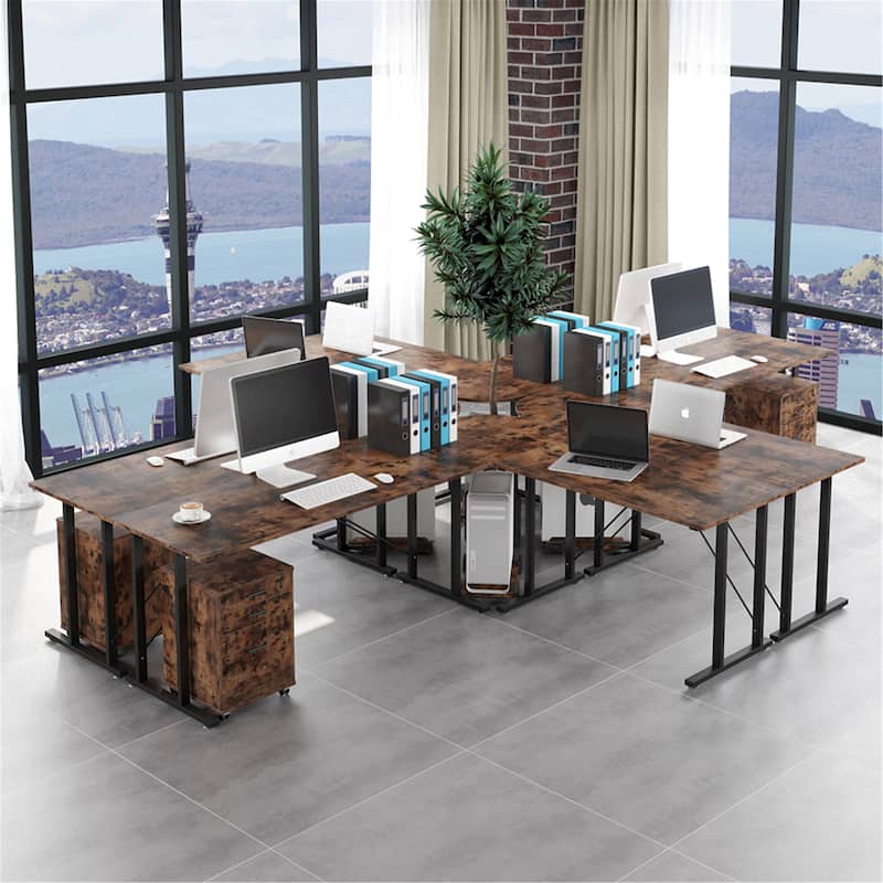 Large Executive Desk with File Cabinet, L Shaped Computer Desk Storage Cabinet
