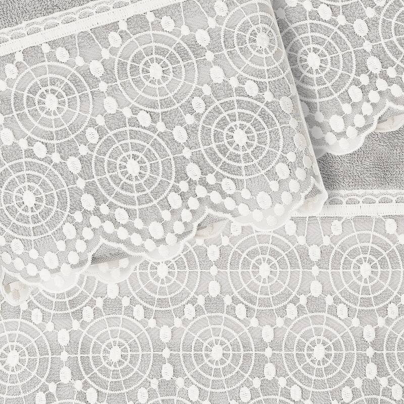 Authentic Hotel and Spa 100% Turkish Cotton Arian 3PC Cream Lace Embellished Towel Set
