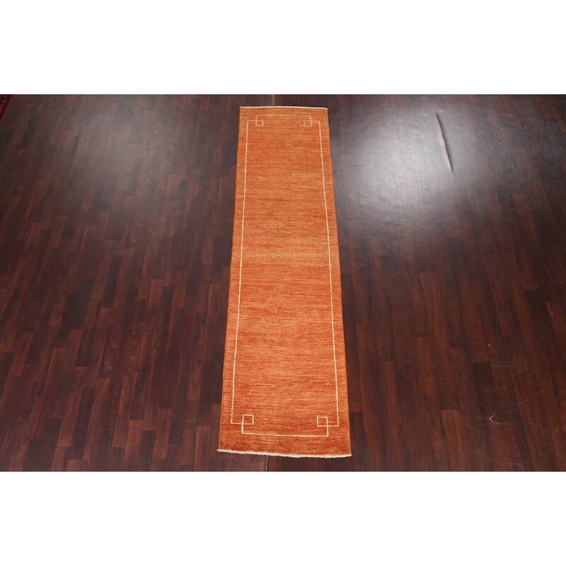 Orange Gabbeh Kashkoli Oriental Wool Runner Rug Hand-knotted Carpet - 2'7" x 9'10"