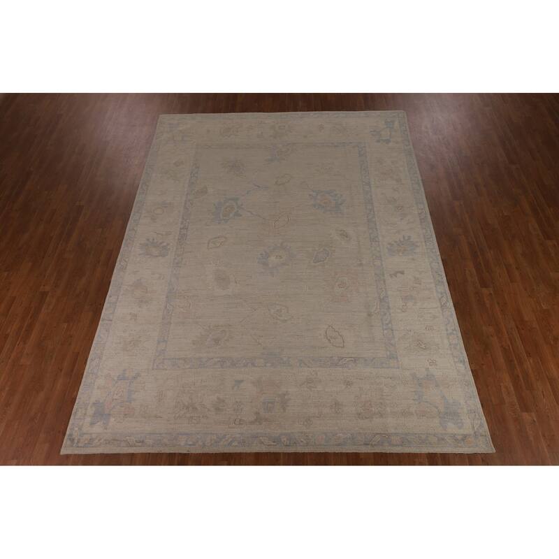 Vegetable Dye Beige Oushak Turkish Rug Handmade Wool Carpet - 9'1"x 12'3"
