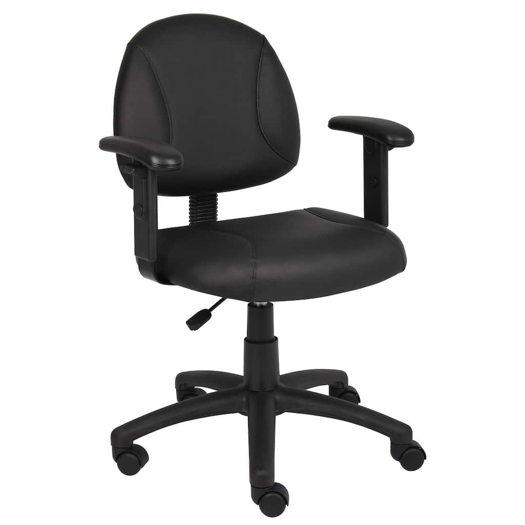 Leather Office Chair Low Back Adjustable Ergonomic Task Chair with Arms