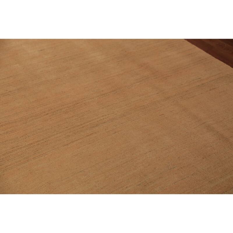 Modern Gabbeh Oriental Area Rug Hand-Knotted Yellow Wool Carpet - 6'6" x 9'10"