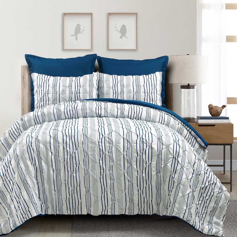 Lush Decor Ravello Pintuck Stripe Comforter 5 Piece Set - Navy - King