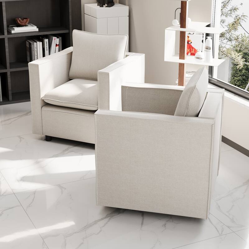 Beige Linen Decorative Sofa Chair Set of 2, Comfortable for Bedroom/Corner/Reading Room