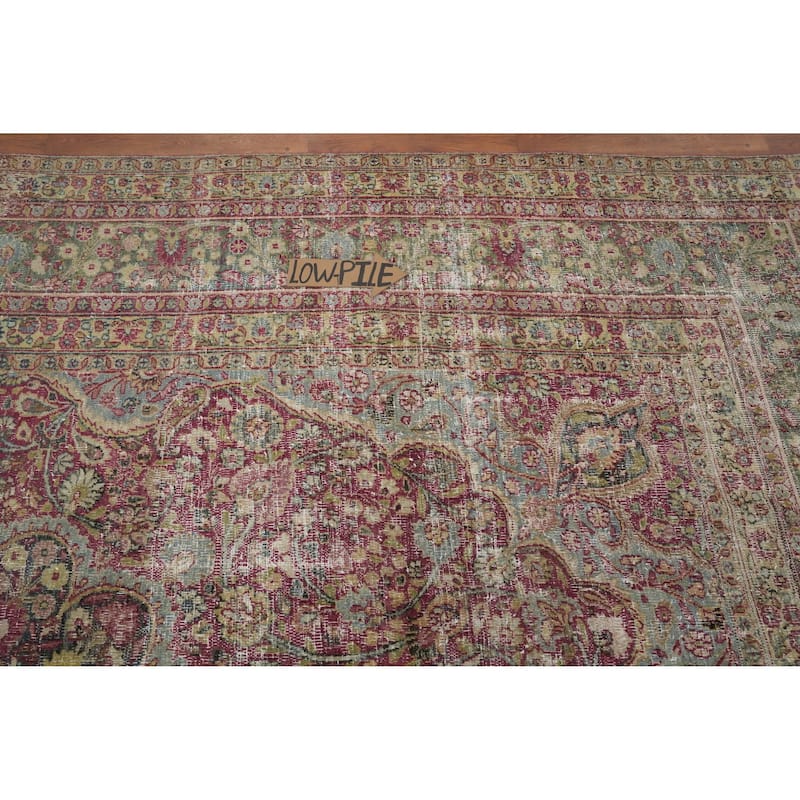 Hand Knotted Oriental 100% Wool Carpet Traditional Floral Pink Mashad Area Rug - 11' 1'' X 7' 11''