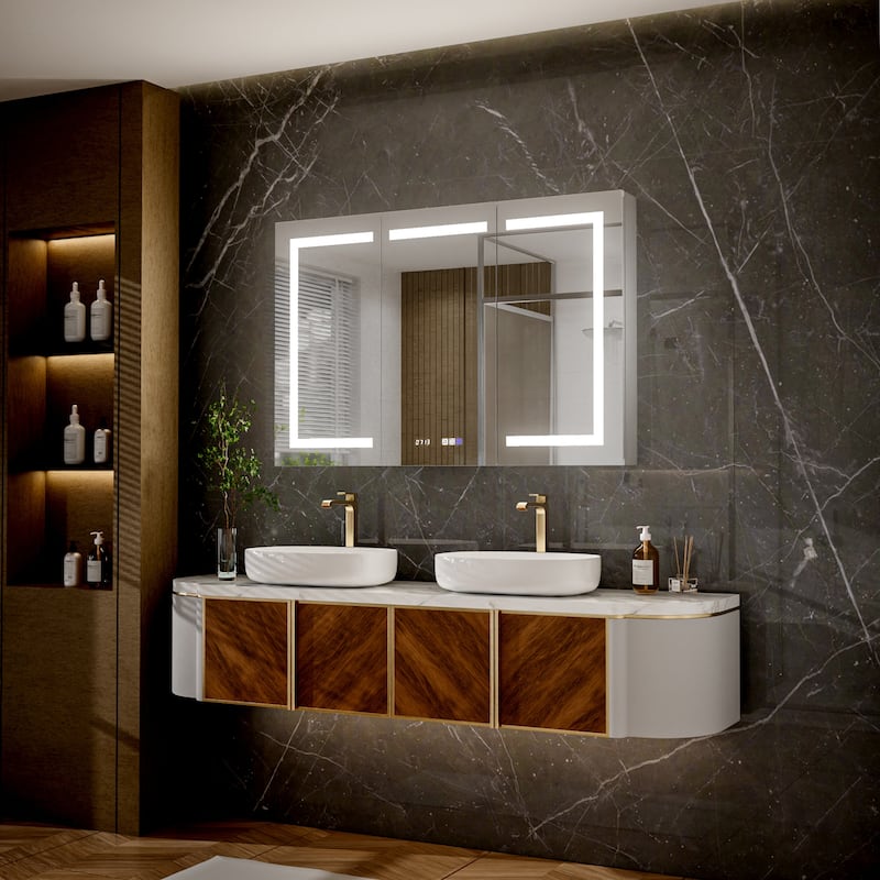 Modland 30"-60"W x 32"H Bathroom LED Medicine Cabinet with Mirror and Shelves, Defog and Stepless Dimming