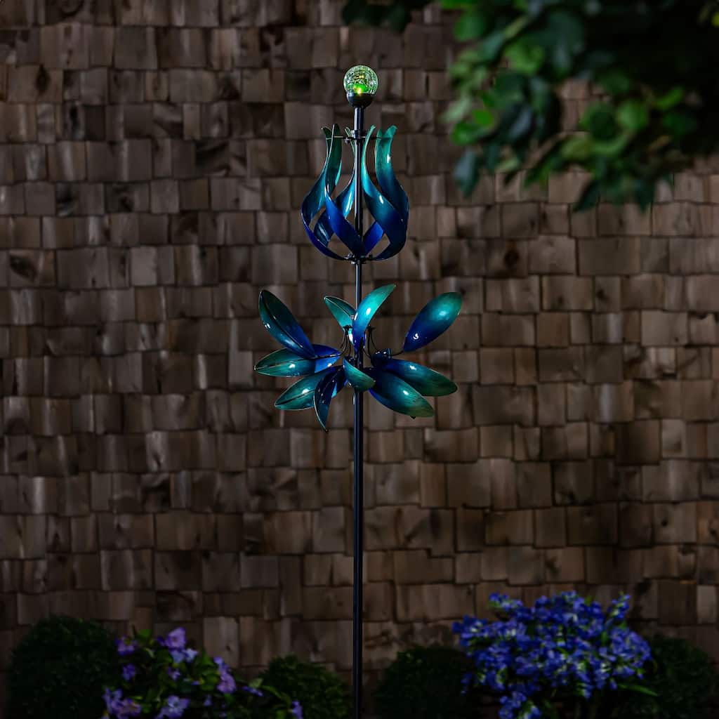 82 in. Solar Blue & Teal Floral Gradient Wind Spinner