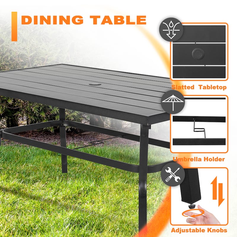 7-Piece Outdoor Iron Dining Set with Umbrella Hole