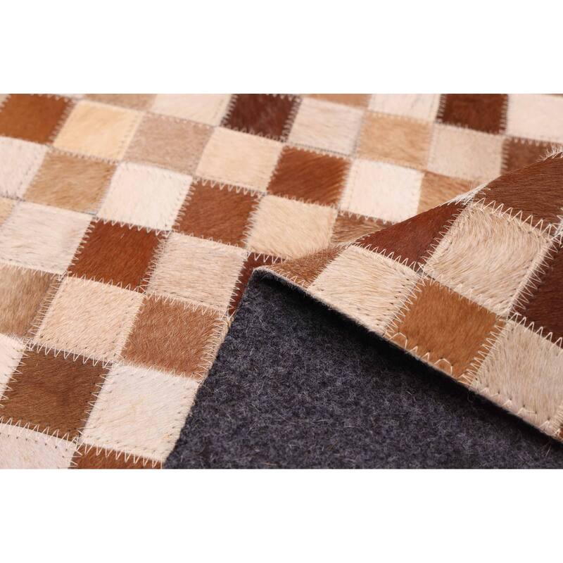 ECARPETGALLERY Handmade Cowhide Patchwork Brown Leather Rug - 5'0 x 8'0