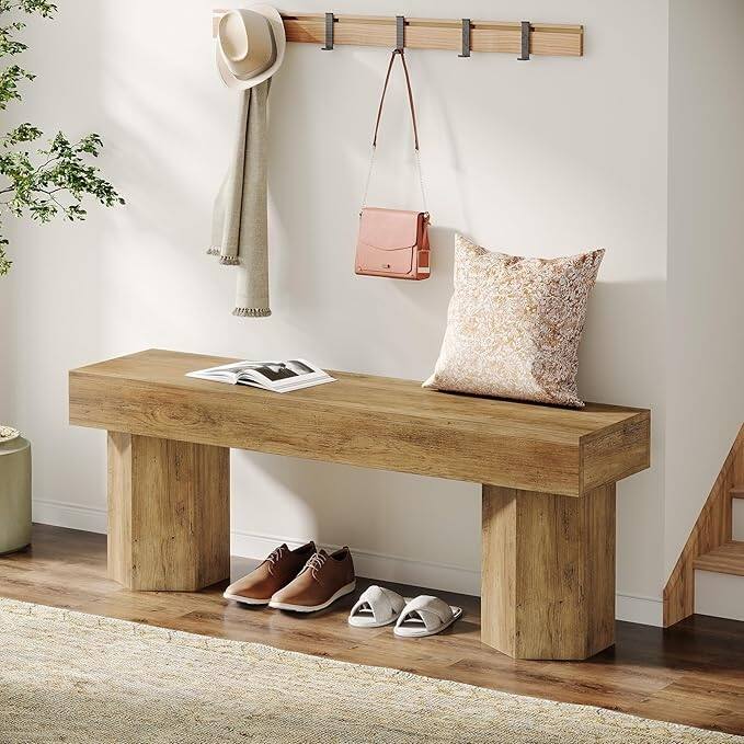 41" Farmhouse Wooden Entryway Bench, Indoor Bench for Entry, Mudroom, Easy Assembly - 41.43" W x 11.81" D x 17.72" H