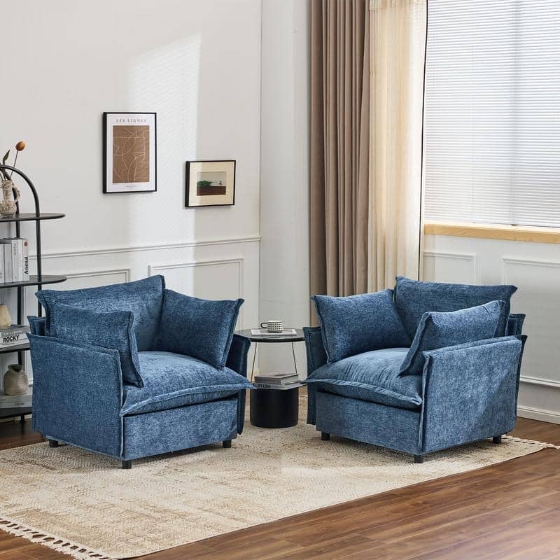 Chenille Upholstered Skirted Arm Chair Accent Chair With Thin Arms For Living Room