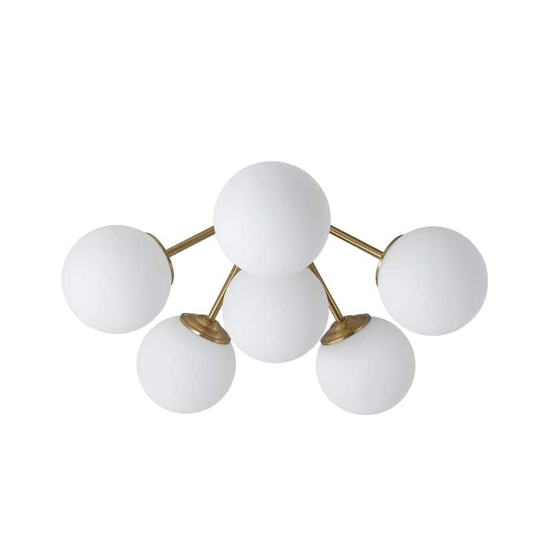 Milky Glass Globe Brass Sputnik Bubble Ceiling Light - 30in Chandelier