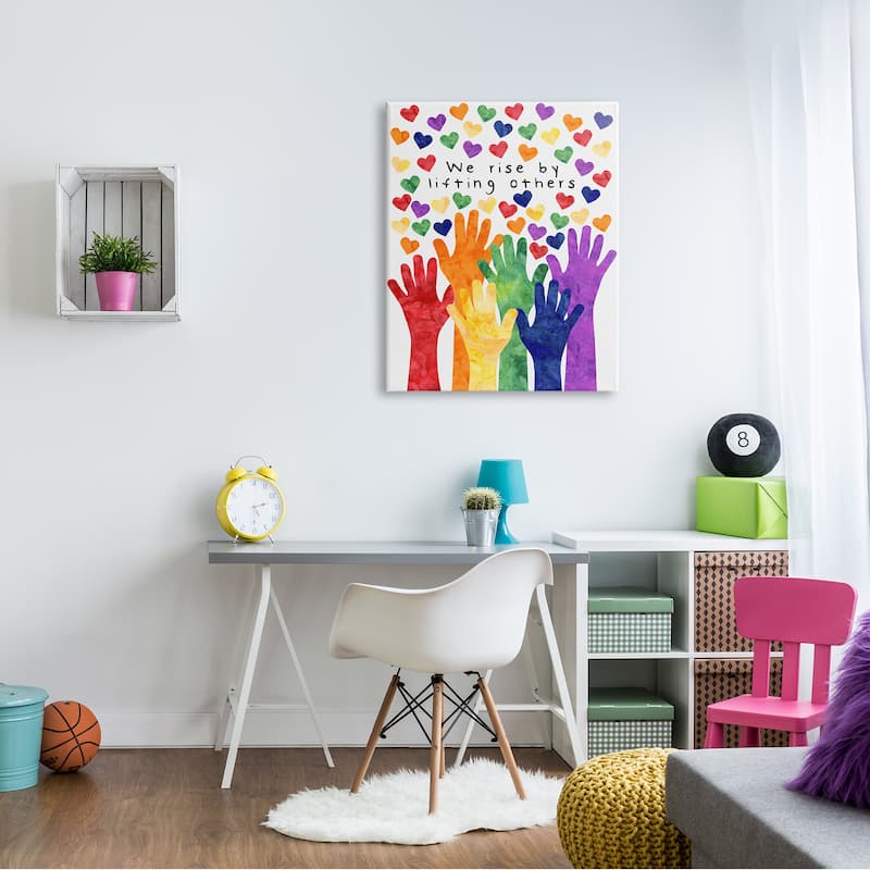 Stupell We Rise By Lifting Others Rainbow Hand Hearts Canvas Wall Art - Multi-Color