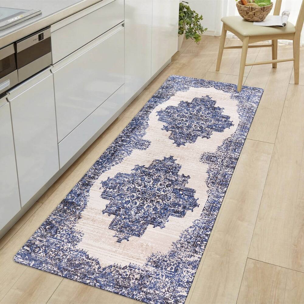 World Rug Gallery Distressed Medallion Cushioned Anti-Fatigue Mat