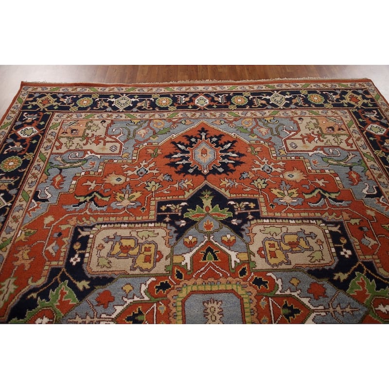 Orange Heriz Serapi Oriental Area Rug Hand-Knotted Wool Carpet - 9'0"x 11'11"