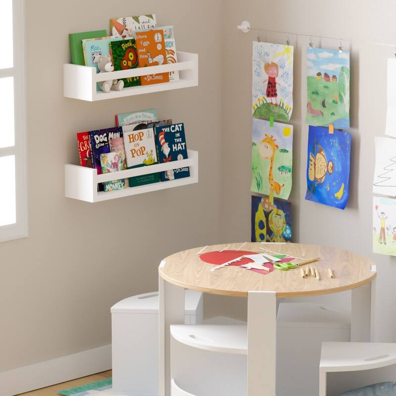 Wallniture Elba Wall Mounted Kids Shelves Nursery Storage Toy Organizer Wood Bookshelf, Set of 2 - N/A