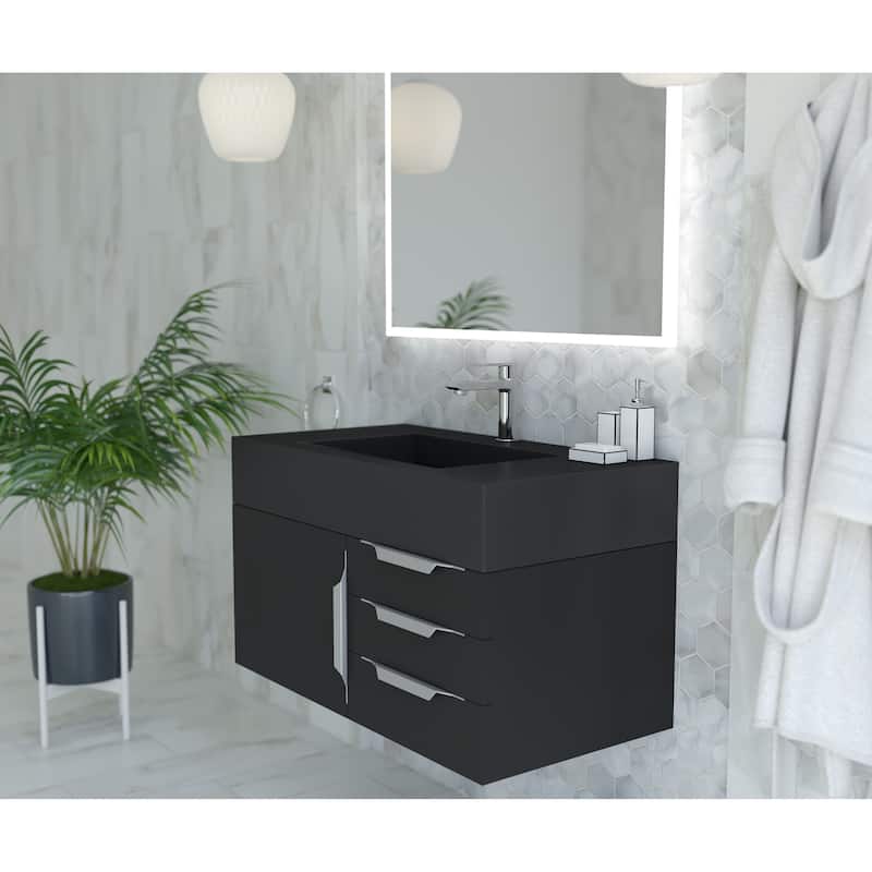 Nile 36" Wall Mounted Bathroom Vanity Set w/ Black Top