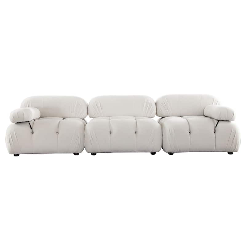 Hito 3 Piece Modular Sofa Set, 111 Inches, Light Cream Bubble Grid Tufting