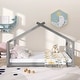 preview thumbnail 2 of 23, Full Size Playhouse Design Wood Bed with Roof and Semi-Enclosed Space.