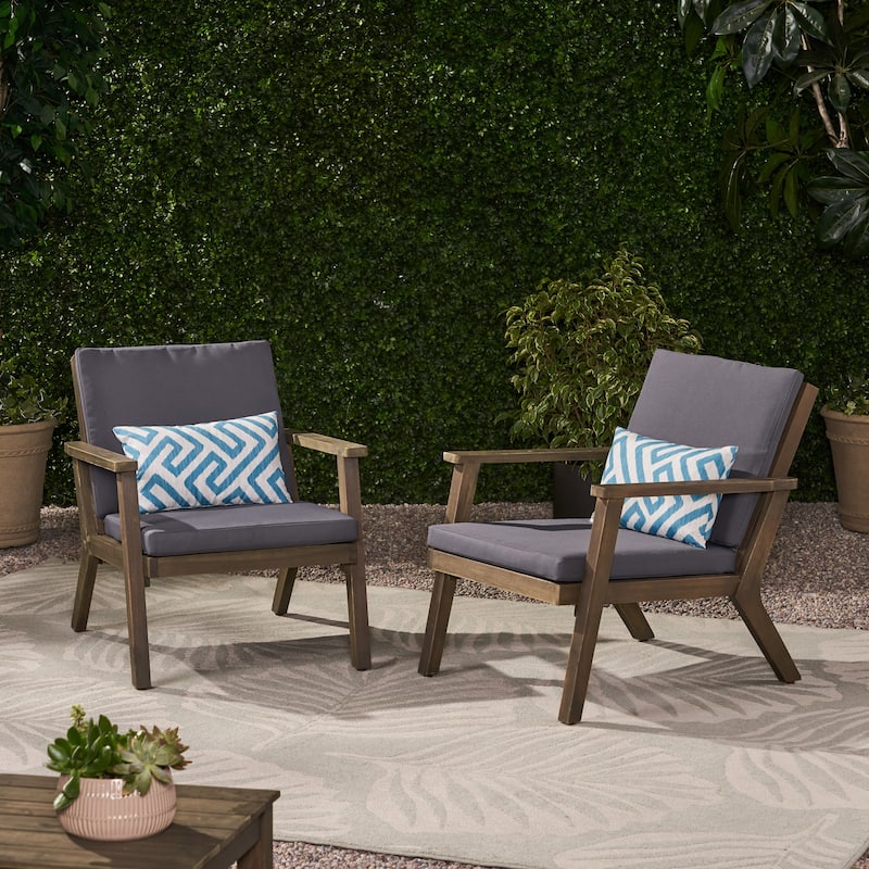 Roomfitters Outdoor Lounge Chair Set with Cushions and Angled Wood Frame, Set of 2, Weather-Resistant Design, Grey