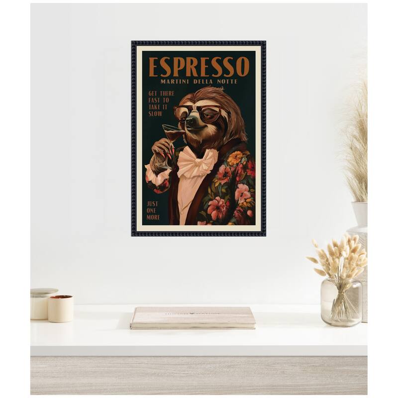 Kate and Laurel WG Espresso Sloth by The Whiskey Ginger Framed Canvas Wall Art Print