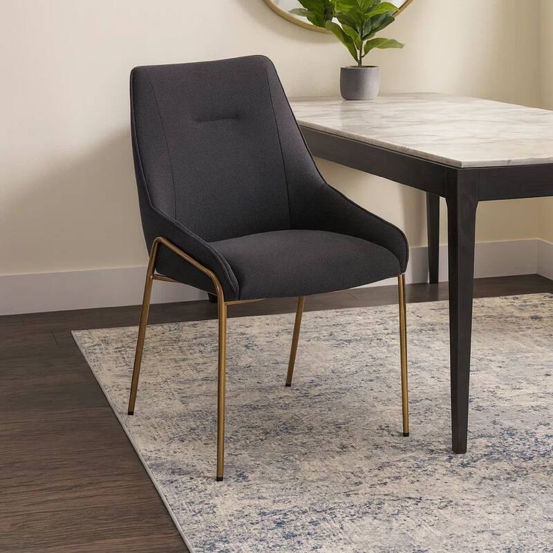 Rise 21 Inch Dining Chair, Boucle Upholstery, Set of 2, Metal Legs, Gray, Bronze