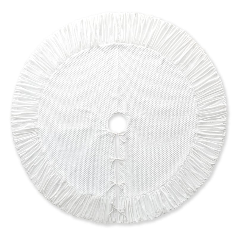 Glitzhome 72"D Oversized Deluxe Red/White Velvet Ruffled Christmas Tree Skirt - 72"D - White
